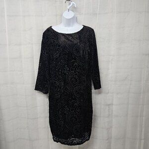 Preston & York Black Velour Burnout Sheer Shift Dress Paisley Floral Goth L